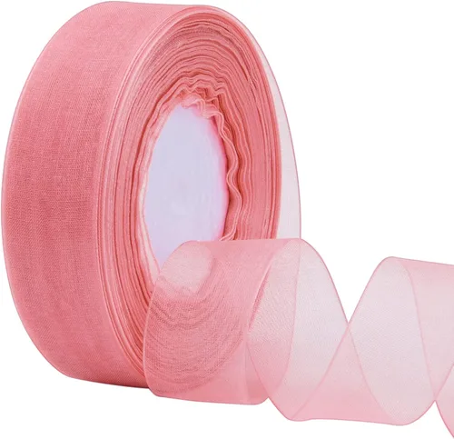 Vista 12 de Hapeper Cinta de gasa de organza transparente de 1 pulgada, 50 yardas/rollo (negro)
