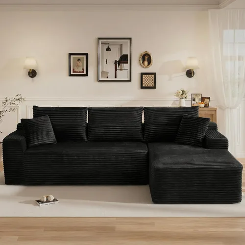 Vista 32 de Sofás seccionales sin hueso en forma de L de 108 pulgadas para sala de estar, moderno y cómodo sofá modular de pana comprimida de espuma