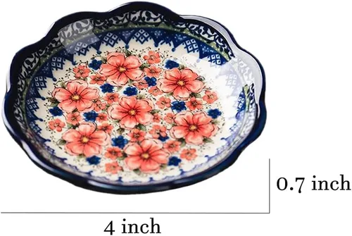 Vista 6 de Sizikato 4 platos de porcelana para aperitivos, plato de salsa de 4 pulgadas, patrón de flores exóticas