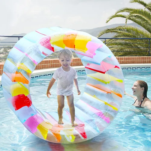 Vista 5 de Joliyoou Flotador de piscina con rueda de agua, flotador inflable de 47 pulgadas para niños, juguete gigante de piscina colorido para niños