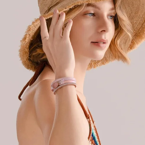 Vista 21 de FANCY SHINY - Pulsera de cuero estilo bohemio, pulsera de cuentas de cristal con cierre magnético, regalos de joyería para mujer