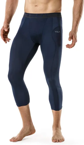 Vista 7 de TSLA Pantalones de compresión 34 para hombre, mallas de entrenamiento para correr, leggings atléticos capri de secado fresco, capa base de yoga