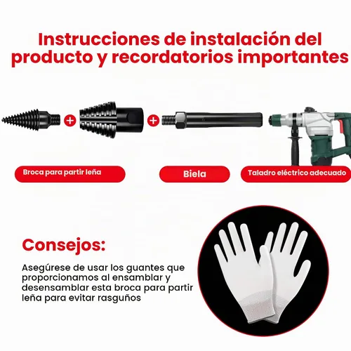 Vista 6 de Juego de 6 brocas divisoras de troncos de leña de alta calidad con diseño desmontable, cono de tornillo de división de madera resistente de 1.97