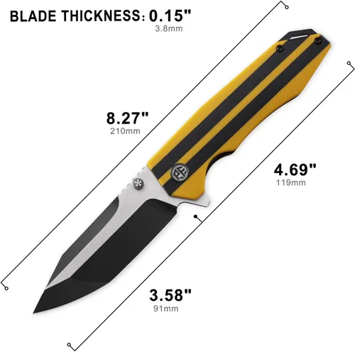 Vista 3 de Petrified fish PFP08 Mocado 3.58" K110 Cuchillo plegable de bolsillo con Amarillo negro lavado a la piedra