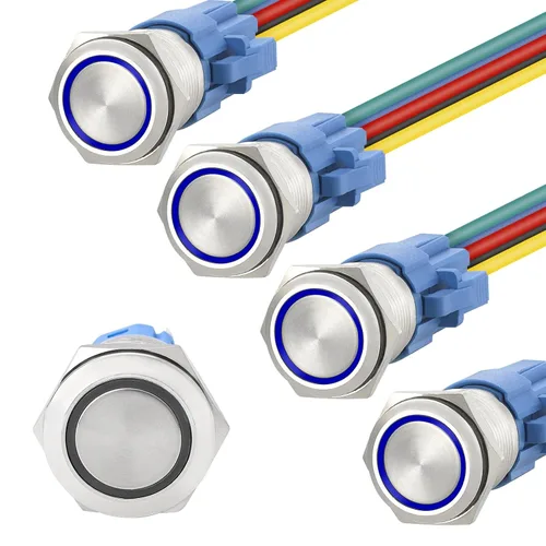 Vista 9 de STARELO 5 piezas 16 mm interruptor de botón de presión LED momentáneo, carcasa plateada, interruptor de botón de presión impermeable IP65, 1NO 1NC