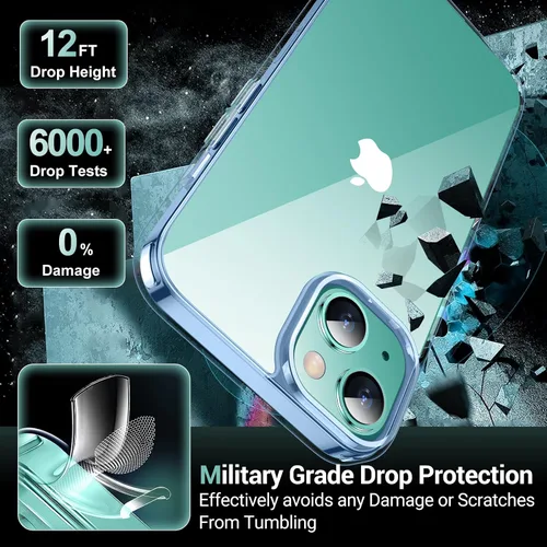 Vista 3 de Funda compatible con iPhone 15 Plus de 6.7 pulgadas, transparente, no amarillea, ultrafina, protección contra caídas de grado militar, a prueba