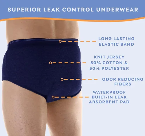 Vista 7 de Wearever Calzoncillos de incontinencia para hombre para control de la vejiga con súper absorción, ropa interior reutilizable y lavable a prueba