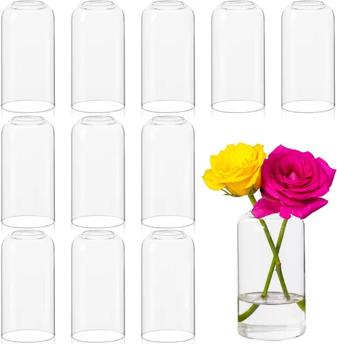 Vista 8 de Juego de 9 jarrones de cristal transparentes para centros de mesa, jarrón de cristal pequeño moderno para bodas, fiestas, centros de mesa