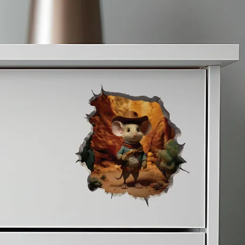 Vista 6 de Adhesivo de pared 3D con agujero de ratón de vaquero y ratón