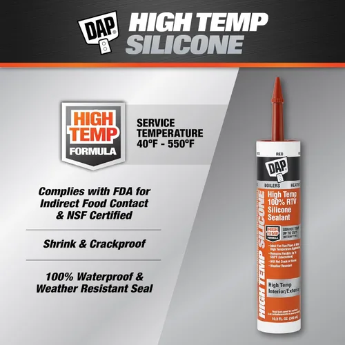 Vista 2 de DAP Sellador de silicona 100% RTV de alta temperatura, 10.3 onzas, rojo (7079808013)