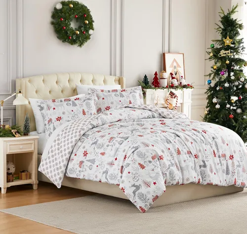 Vista 18 de Southshore Fine Living, Inc. Juego de edredón de Navidad de tamaño individual con funda de almohada, juego de ropa de cama reversible de Navidad a