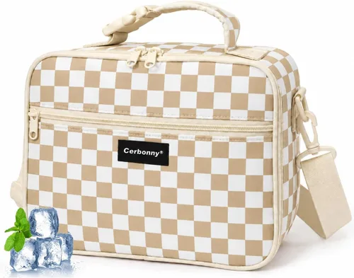 Vista 10 de Cerbonny Lonchera para niños, bolsa de almuerzo aislada para niñas y niños, poliéster duradero con forro de PEVA, correa de hombro ajustable, 10.8