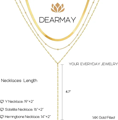 Vista 3 de DEARMAY 14K Gold Necklaces for Women, Dainty Layered Gold Herringbone Choker Necklace for Women Thin Chunky Snake Chain Necklaces Jewelry for Teen