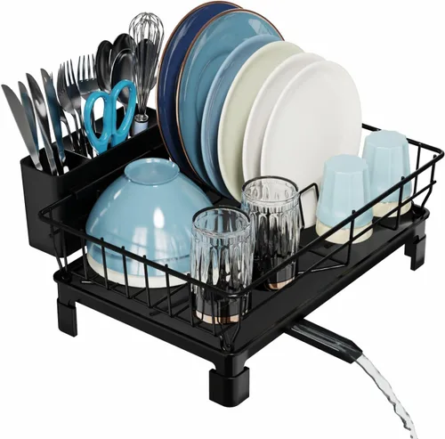 Vista 2 de GSlife Escurridor de platos y vaporizador de huevos, pequeño escurridor de platos con bandeja de drenaje y salvamanteles de acero inoxidable