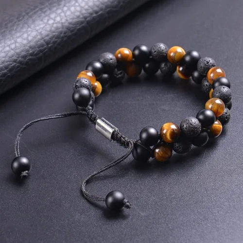 Vista 40 de DHQH Triple Protection Bracelet 8/10MM Hematite Black Agate Tigers Eye Stone Bracelet Crystal Jewelry Healing Bead Bracelets for Men Bring Luck