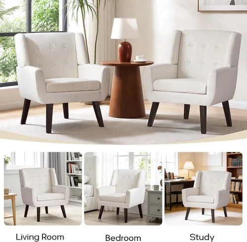 Vista 8 de HUIMO Silla de Acento para Sala de Estar, Sillón Tapizado con Botones Capitoné, Sillas de Sofá de Tela de Lino para Dormitorio, Sala de Estar, Silla