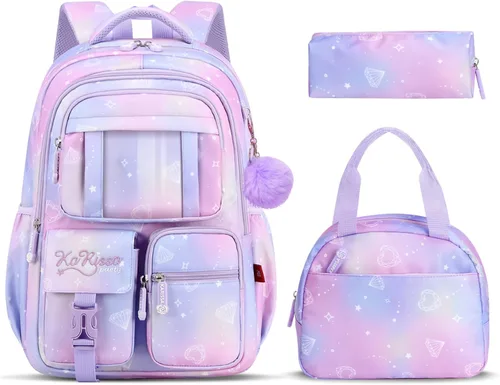 Vista 10 de Tanou Mochila con lonchera para niñas, juego de mochila escolar kawaii para niños de escuela primaria, bolsa estética para computadora portátil