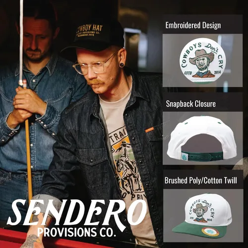 Vista 2 de Sendero Provisions Co. Cowboys Don't Cry - Gorra ajustable con diseño bordado (blanco/verde) - Talla única, Blanco