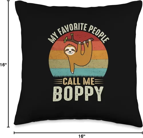 Vista 4 de Retro Sloth Boppy Gifts Outfit My Favorite People Call Me Boppy Cute Perezoso amante del abuelo - Almohada de 16 x 16 pulgadas, multicolor