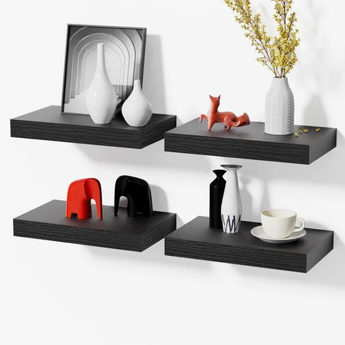 Vista 27 de Estantes flotantes negros pequeños para pared, 12 pulgadas, juego