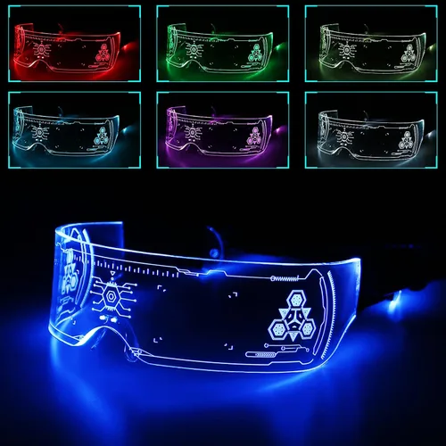 Vista 3 de MEILI Luminous Glasses LED Visor Glasses7 Colors Light Up Glasses for Adult Party Cosplay Halloween Bar Club White
