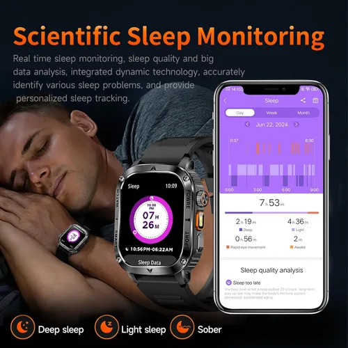 Vista 7 de Yihou Relojes inteligentes para hombres, relojes militares, monitor de salud con monitor de frecuencia cardíaca, rastreador de sueño, reloj