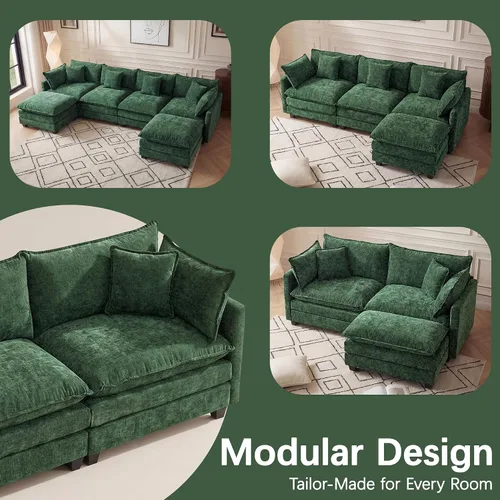Vista 6 de Sofá modular modular de 102 pulgadas, sofá de nube de gran tamaño Verde