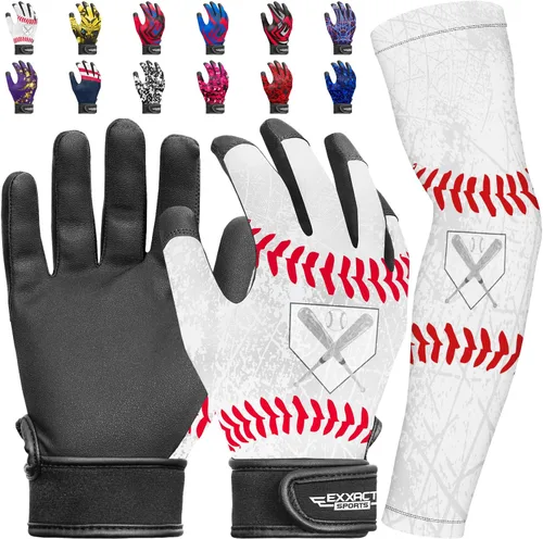 Vista 16 de Guantes de bateo para jóvenes de Exxact Sports con mangas para brazos para niños y niñas, guantes de béisbol para niños para bateo de sóftbol, T-Ball
