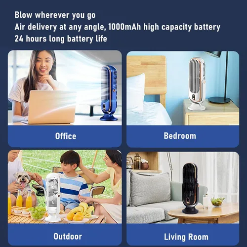 Vista 3 de Gonetre Ventilador de escritorio, ventilador de torre USB, enfriador de aire portátil, ventilador vertical, 5 velocidades, motor sin escobillas