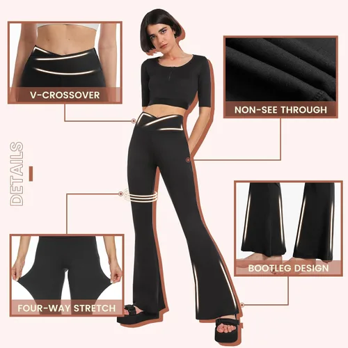 Vista 4 de QGGQDD Leggings negros acampanados para mujer, pantalones de yoga cruzados, leggings de cintura alta con corte de bota