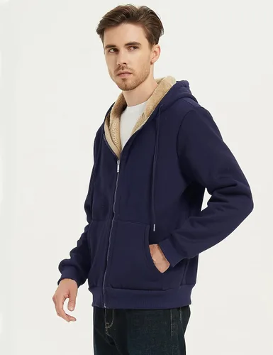 Vista 7 de Flygo Chaqueta con capucha Sherpa para hombre, forro polar, con cremallera, cálida, sudadera con capucha para invierno
