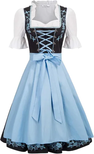 Vista 11 de JASAMBAC Vestido de tirolesa alemana para mujer, disfraz de 3 piezas, carnaval de Oktoberfest Verde militar