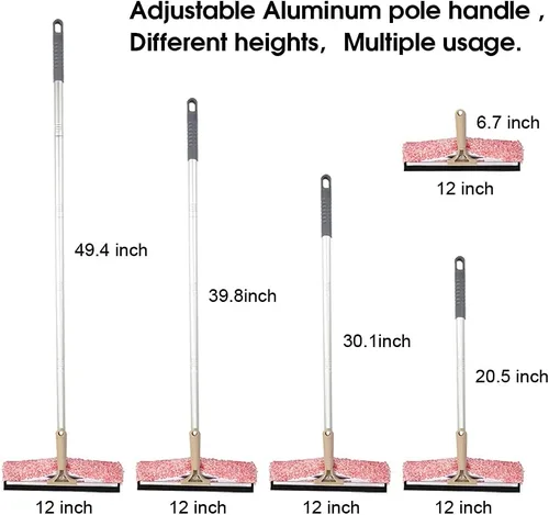 Vista 3 de Escobilla multiusos de ventana de 12 pulgadas con poste de aluminio ajustable de 6.7 a 49.4 pulgadas, limpiador de ventana de microfibra altamente