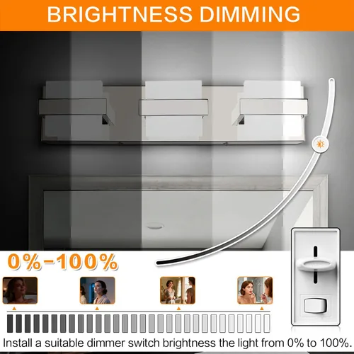 Vista 3 de SOLFART Lámpara de baño cromada de 3 luces, luz de tocador sobre el espejo, lámparas LED modernas, 5 colores de temperatura ajustable moderna