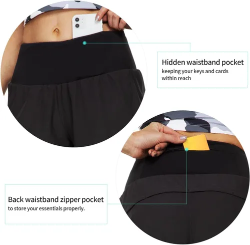 Vista 6 de Haowind Pantalones cortos para correr para mujer con bolsillos, cintura alta, pantalones deportivos atléticos, de secado rápido, pantalones cortos