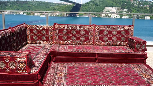 Vista 4 de arabicsofa Sofás árabes de sala de estar árabes hechos a mano, asiento modular Majlis, cojín otomano marroquí con respaldo