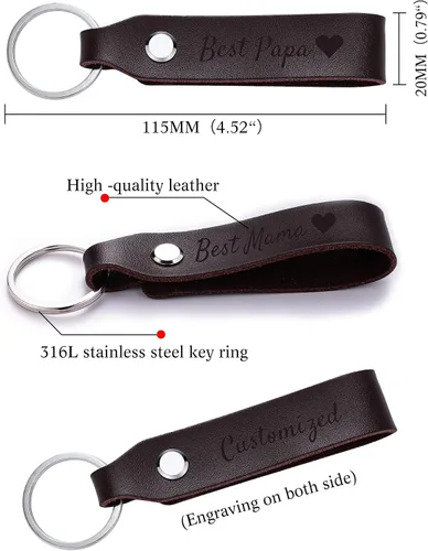 Vista 2 de OTXIXTO Llavero de cuero personalizado, regalos para papá, mamá, marido, esposa, nombre, fecha, grabado, accesorios para hombres y mujeres