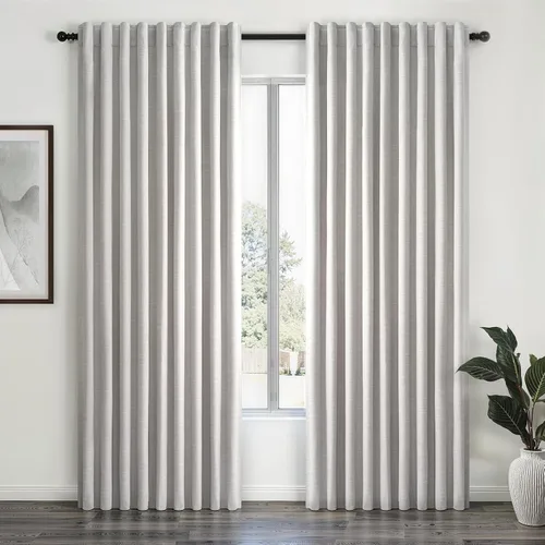 Vista 95 de Topfinel cortinas opacas de lino beige y blanco de 63 pulgadas de largo, 2 paneles para ventana pequeña, estilo natural de abedul bohemio y rústico