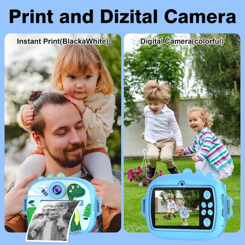 Vista 2 de Cámara para niños con impresión instantánea, cámaras duales delanteras y traseras, juguete digital de viaje portátil, cumpleaños para niñas y niños