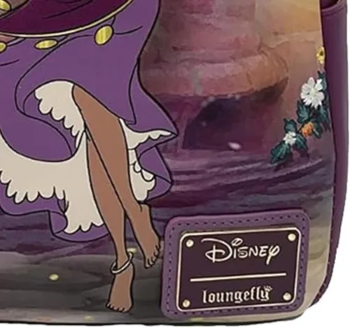 Vista 8 de Loungefly Disney Hunchback of Notre Dame Esmeralda - Mini bolso de hombro con doble correa, grabado con flores bordadas, Púrpura, Bolso de hombro