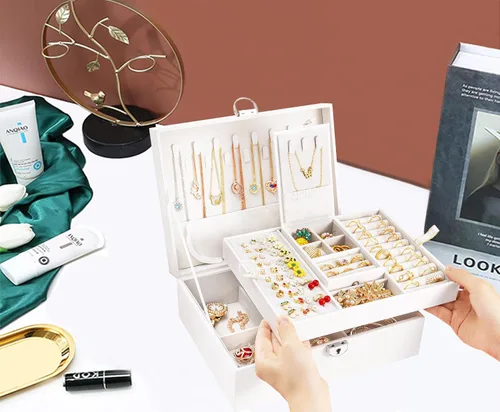 Vista 2 de Vickey Joyero organizador para mujeres y niñas, 2 en 1, cajas de joyería y organizadores, caja organizadora de joyas grande para anillos, pulseras