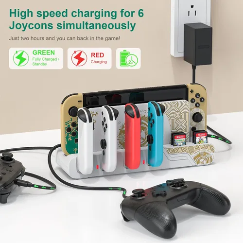 Vista 5 de Base de carga para controlador de interruptor compatible con Nintendo Switch OLED-The Legend of Zelda Tears of The Kingdom Edition y Switch