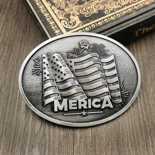 Vista 4 de YOQUCOL - Hebilla de cinturón para hombre, diseño de bandera americana, color gris plateado