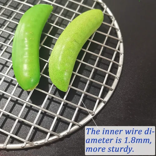 Vista 5 de Rejilla de cocina redonda de acero inoxidable de 5.9 pulgadas de diámetro de alambre cruzado pesado para cocinar al vapor, rejilla de carbón