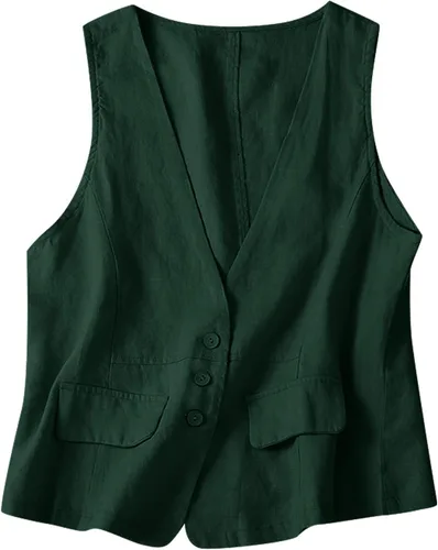 Vista 54 de COTECRAM Chaleco de lino de algodón para mujer, casual, sin mangas, con botones, ligero, para verano, holgado, ropa de abrigo