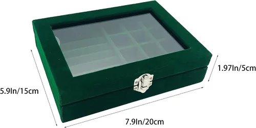Vista 2 de Joyero organizador, caja de almacenamiento de joyería con tapa de vidrio transparente, caja de anillo de joyería de vidrio de terciopelo, estuche