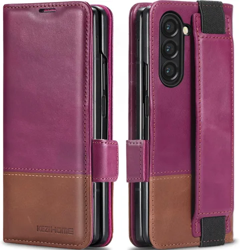 Vista 42 de KEZiHOME Funda tipo cartera de piel auténtica para Samsung Galaxy Z Fold 6 Negro