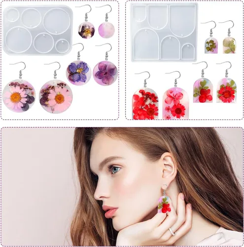 Vista 2 de DIYBravo Moldes de resina UV, moldes de silicona epoxi, moldes de joyería para manualidades, aretes, collares, colgantes, manualidades, 11