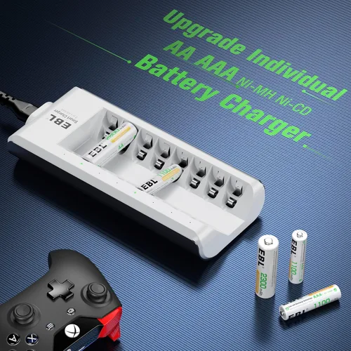 Vista 5 de EBL Paquete de 4 pilas recargables AAA de 1.2 voltios NiMH 1100 mAh triple AAA batería y cargador de batería AA AAA