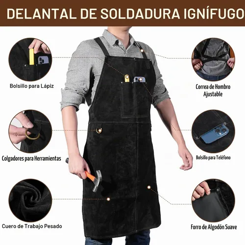Vista 2 de LeaSeek Leather Welding Apron, Heat & Flame-Resistant Heavy Duty for Men Negro